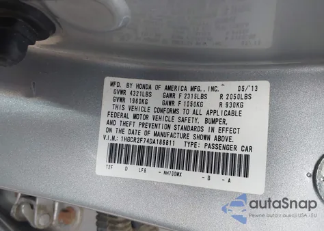 2013 Honda Accord Ex from USA, damaged, VIN 1HGCR2F74DA186811